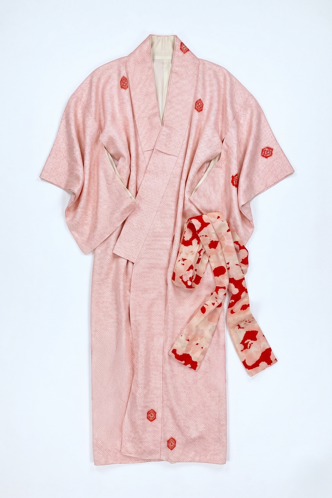 Vintage Tomato Red Shibori Print Kimono Robe-ThisBlueBird