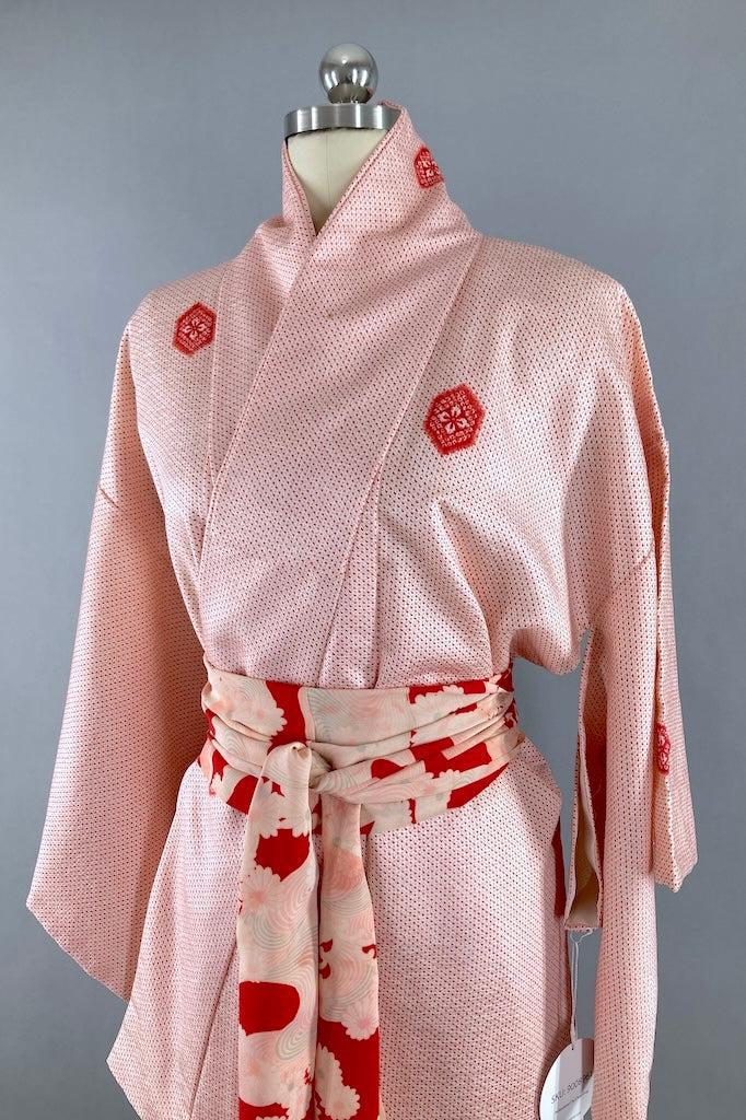 Vintage Tomato Red Shibori Print Kimono-ThisBlueBird