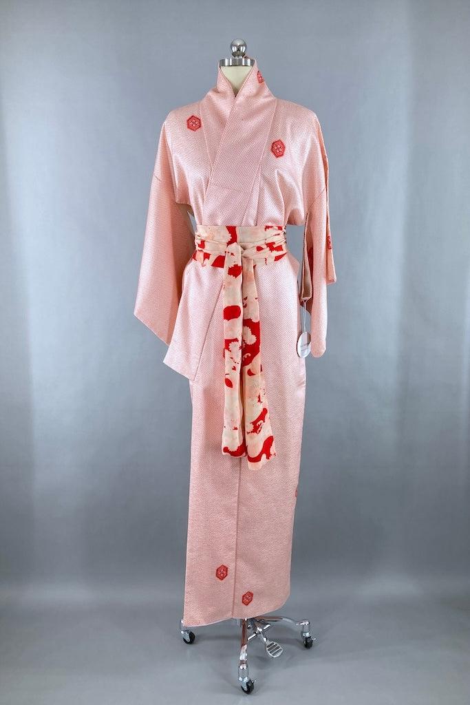Vintage Tomato Red Shibori Print Kimono-ThisBlueBird