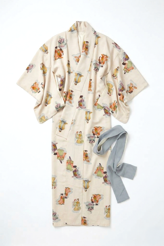 Vintage Traditional Print Silk Kimono Robe-ThisBlueBird