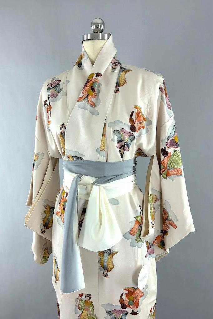 Vintage Traditional Print Silk Kimono-ThisBlueBird