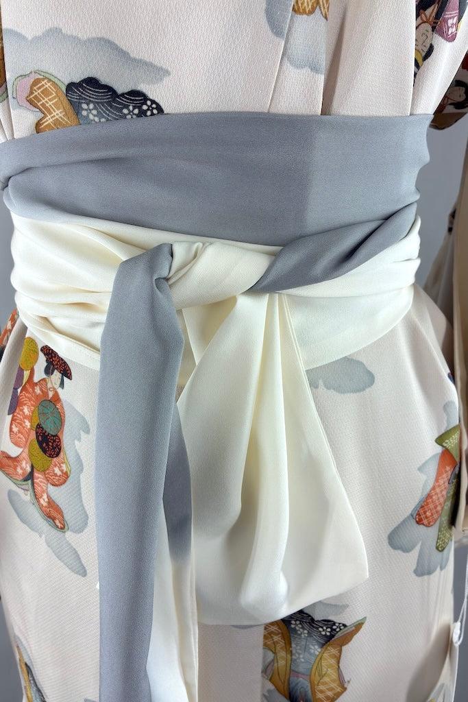 Vintage Traditional Print Silk Kimono-ThisBlueBird