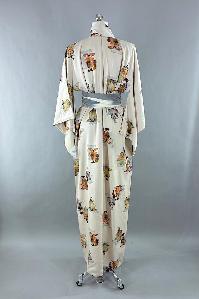 Vintage Traditional Print Silk Kimono-ThisBlueBird