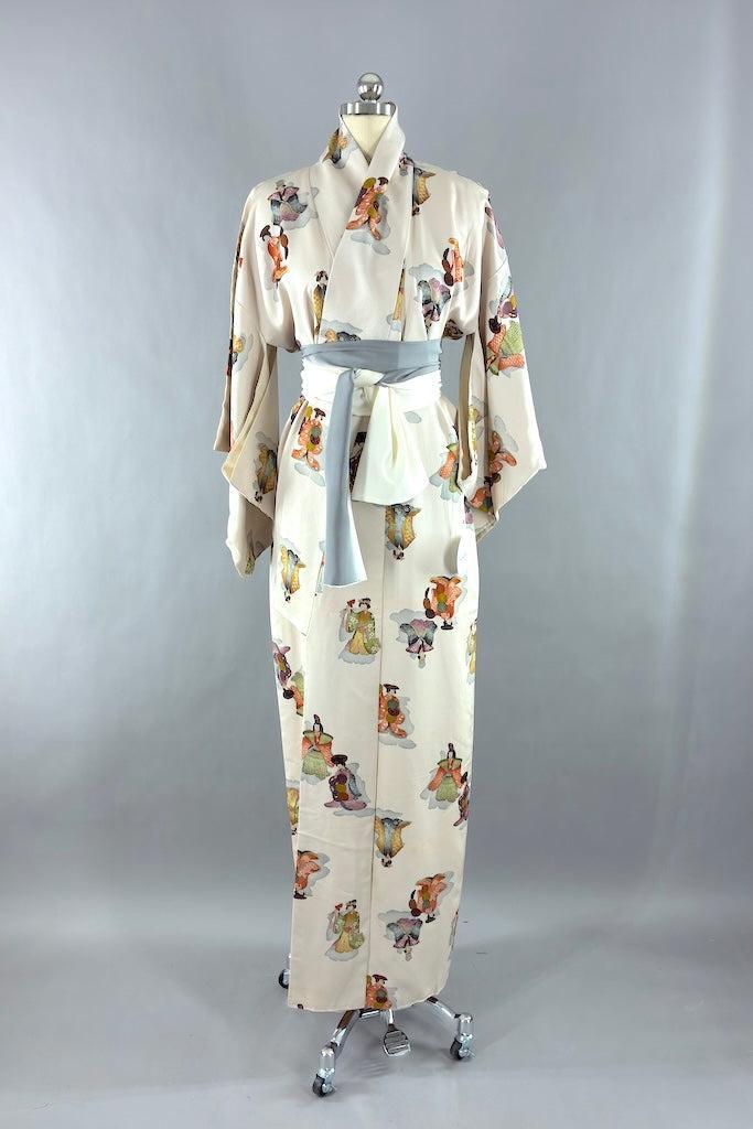 Vintage Traditional Print Silk Kimono-ThisBlueBird