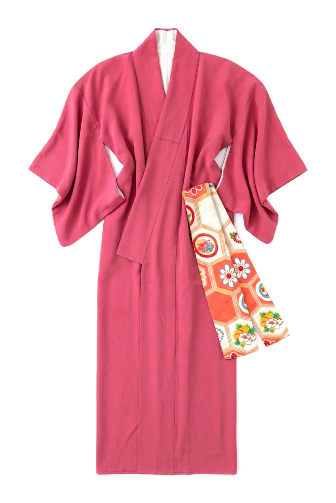 Vintage Watermelon Red Silk Kimono Robe-ThisBlueBird