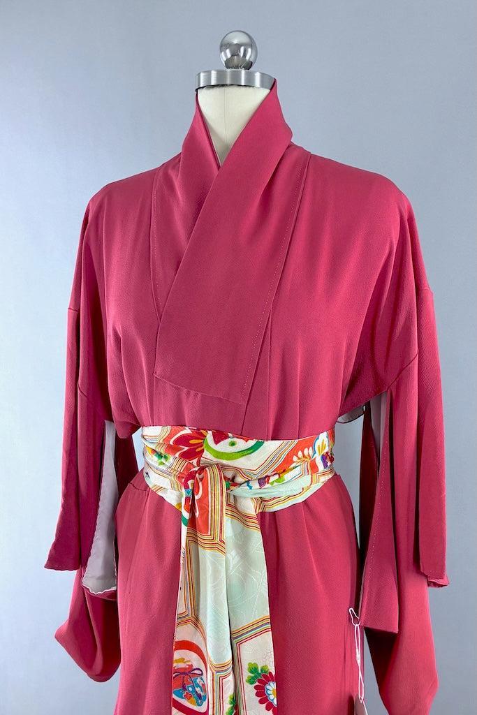 Vintage Watermelon Red Silk Kimono-ThisBlueBird
