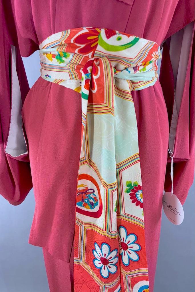 Vintage Watermelon Red Silk Kimono-ThisBlueBird