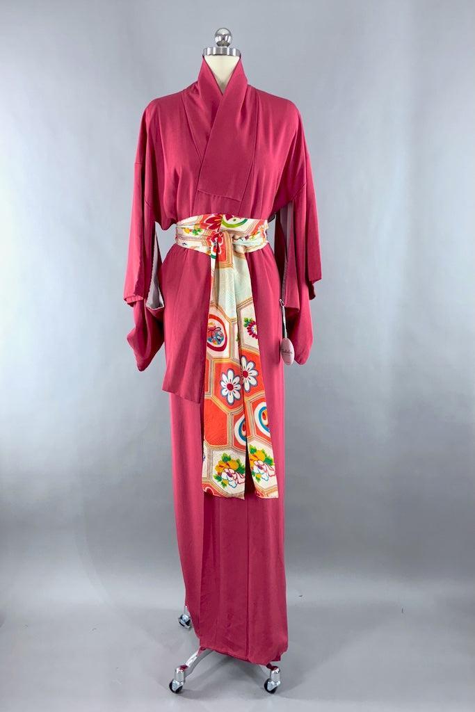 Vintage Watermelon Red Silk Kimono-ThisBlueBird