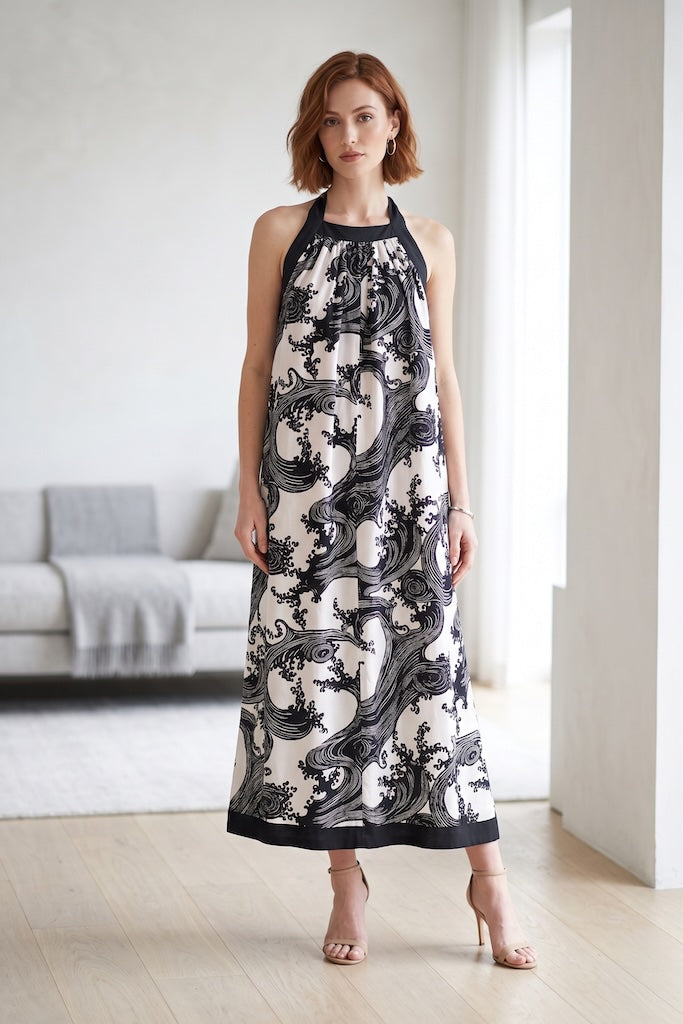 Vintage Waves Halter Dress-ThisBlueBird