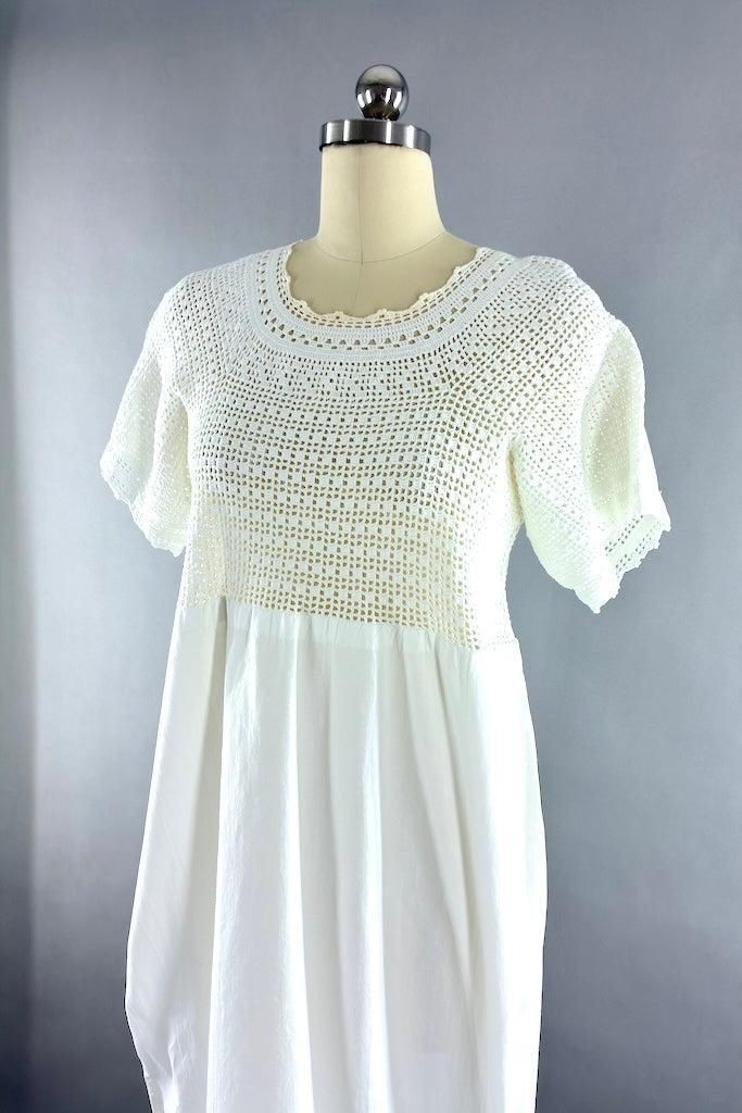 Vintage White Crochet Cotton Summer Dress-ThisBlueBird