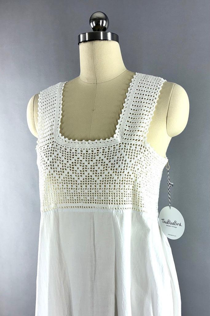 Vintage White Crochet Cotton Summer Dress-ThisBlueBird