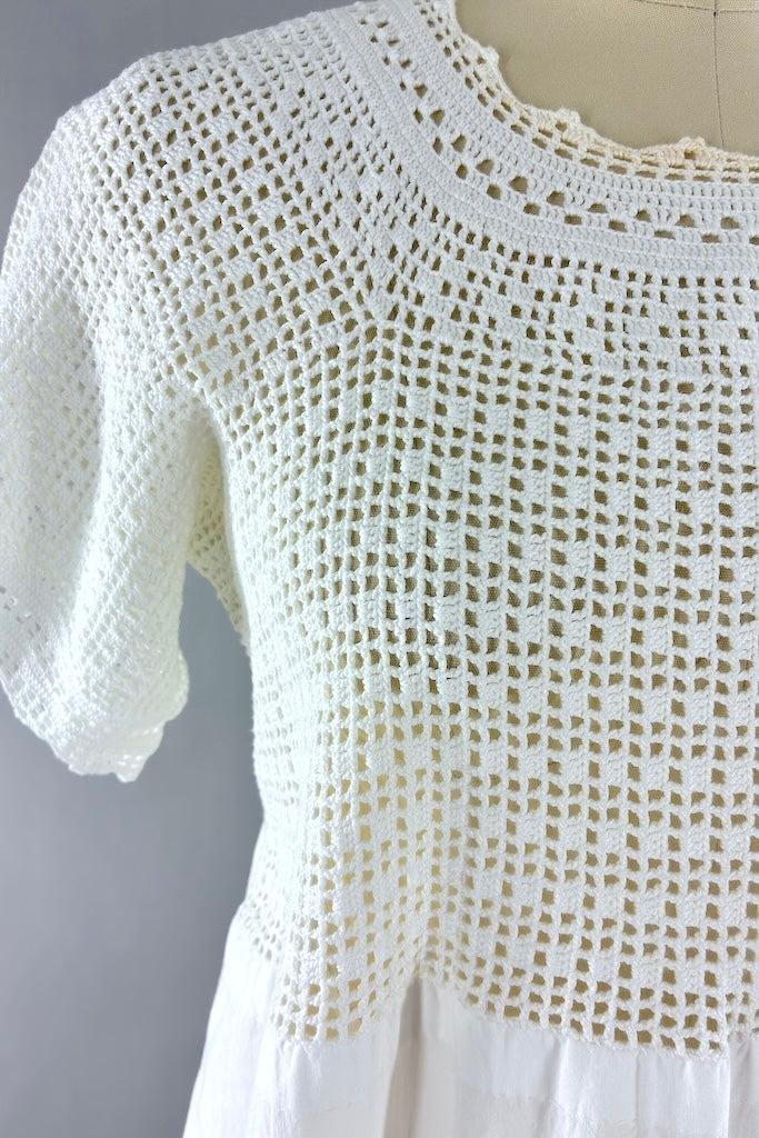 Vintage White Crochet Cotton Summer Dress-ThisBlueBird