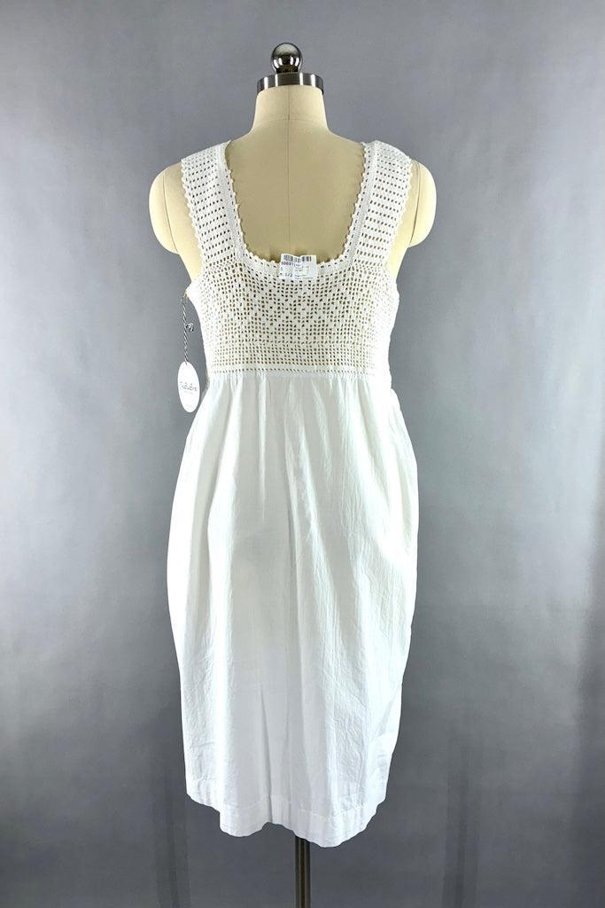 vintage white crochet dress Vintage 1960s White Crochet Lace Empire Waist Dress