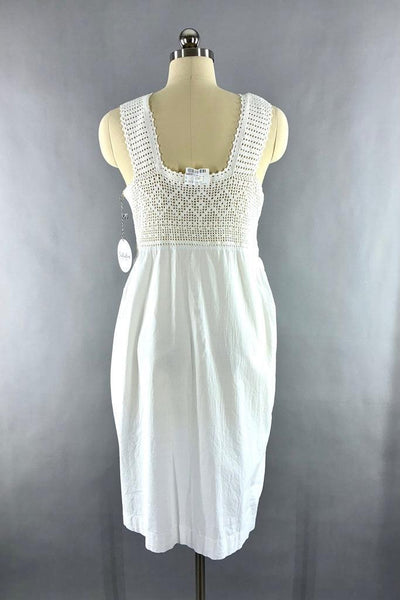 Vintage White Crochet Cotton Summer Dress-ThisBlueBird