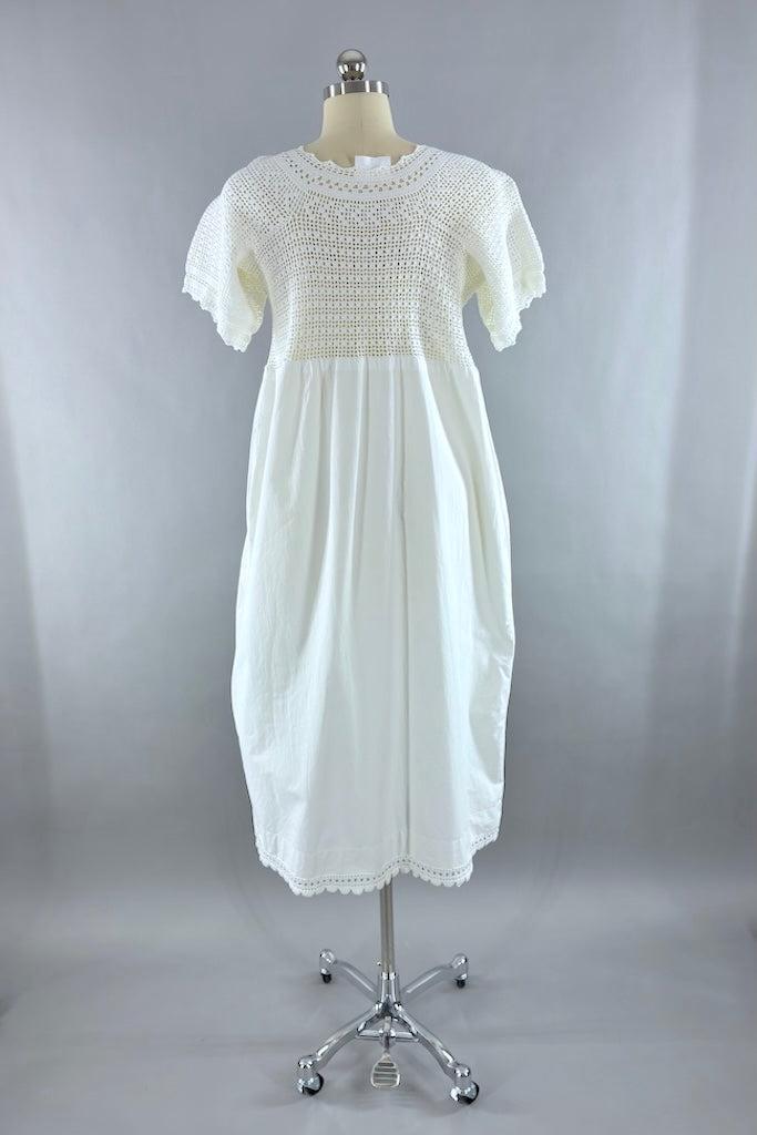 Vintage White Crochet Cotton Summer Dress-ThisBlueBird