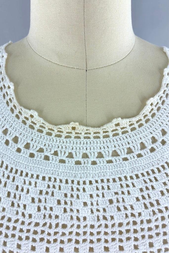 Vintage White Crochet Cotton Summer Dress-ThisBlueBird
