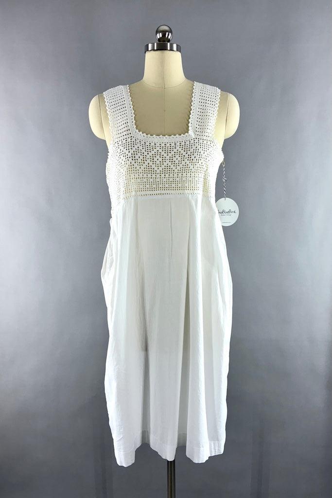 Vintage White Crochet Cotton Summer Dress-ThisBlueBird