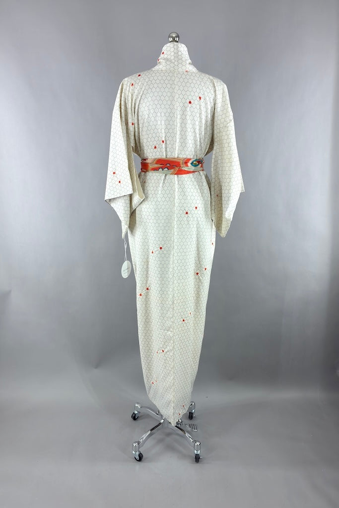 Vintage White Hexagon Print Kimono Robe-ThisBlueBird