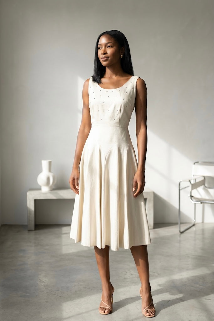 Vintage White Rhinestones Dress-ThisBlueBird