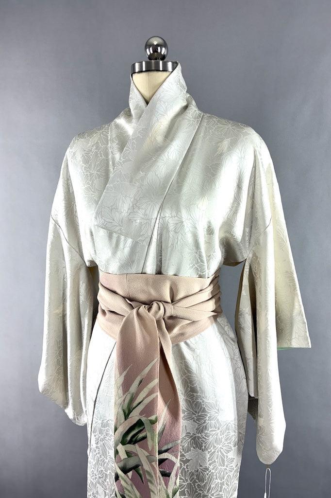 Vintage White Silk Kimono Robe-ThisBlueBird