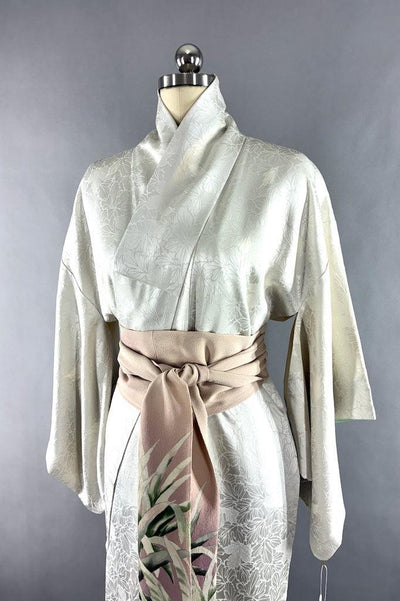 Vintage White Silk Kimono Robe-ThisBlueBird