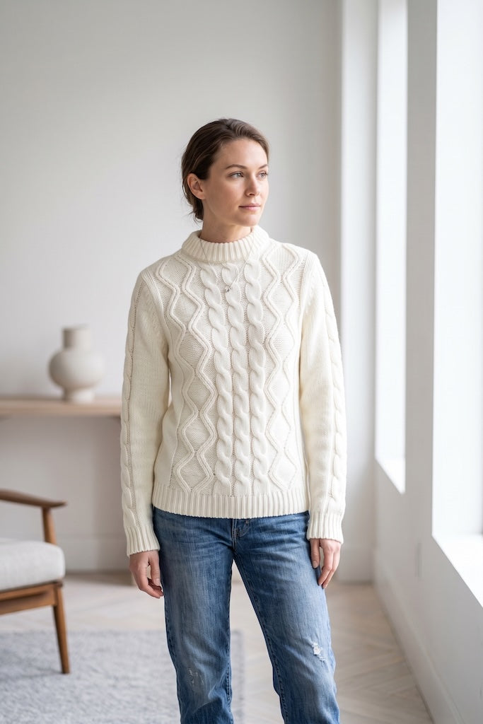 Vintage Winter White Cable Knit Sweater-ThisBlueBird