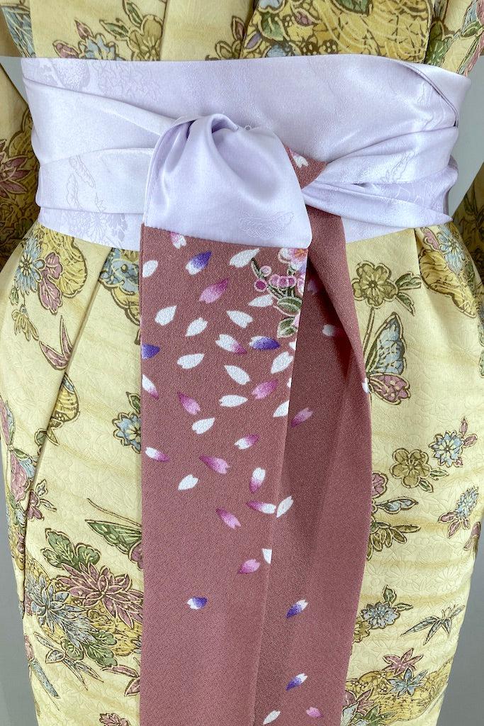 Vintage Yellow and Lavender Floral Silk Kimono-ThisBlueBird