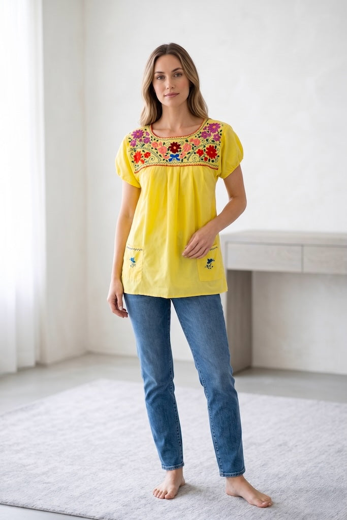 Vintage Yellow Cotton Embroidered Tunic-ThisBlueBird