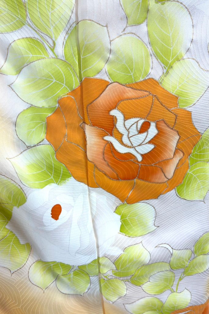 Vintage Yellow &amp; Orange Floral Silk Kimono Robe-ThisBlueBird