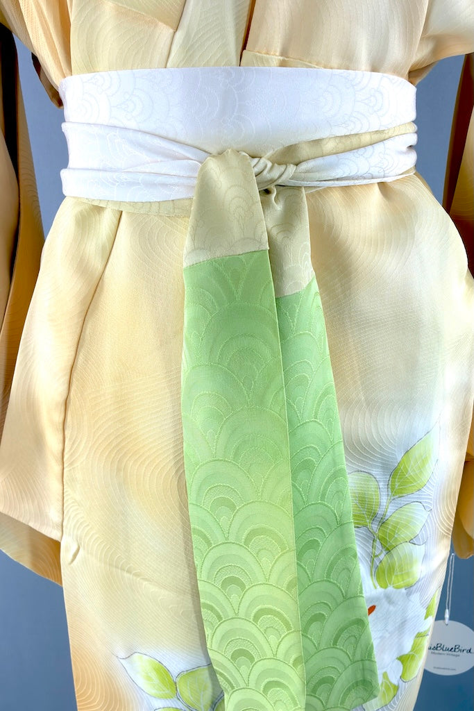 Vintage Yellow &amp; Orange Floral Silk Kimono Robe-ThisBlueBird