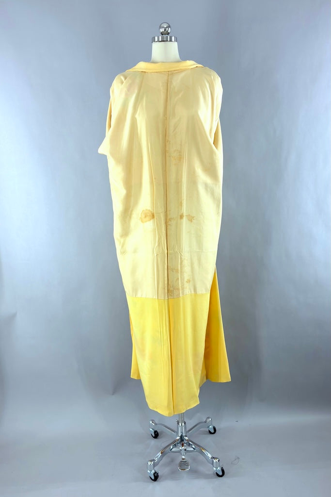 Vintage Yellow &amp; Orange Floral Silk Kimono Robe-ThisBlueBird