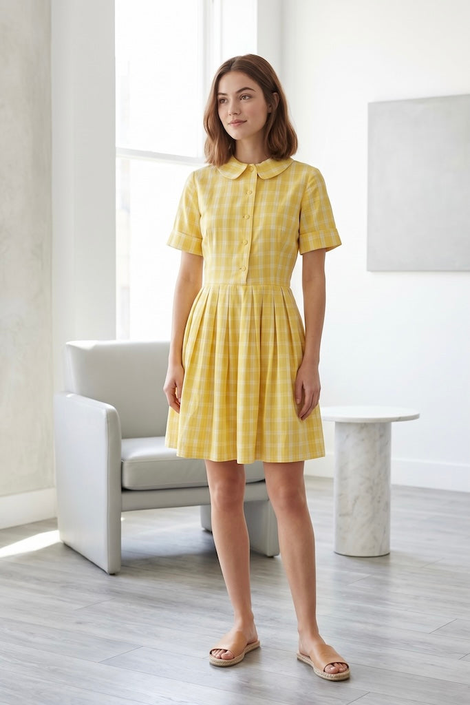 Vintage Yellow Plaid Cotton Dress-ThisBlueBird