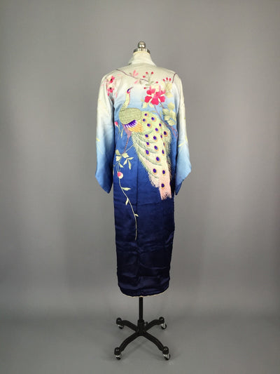 1910 - 1920 Antique Silk Kimono with Peacock Embroidery - ThisBlueBird
