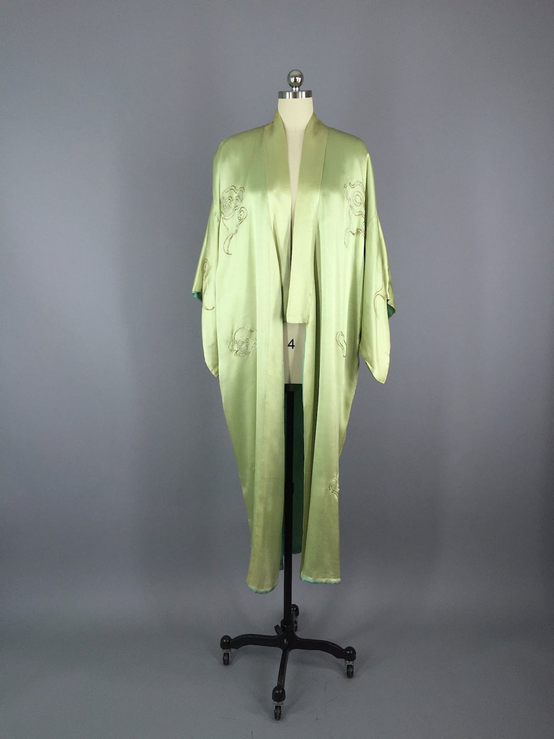 1915 - 1920 Antique Silk Kimono Robe / Embroidered Dragons - ThisBlueBird