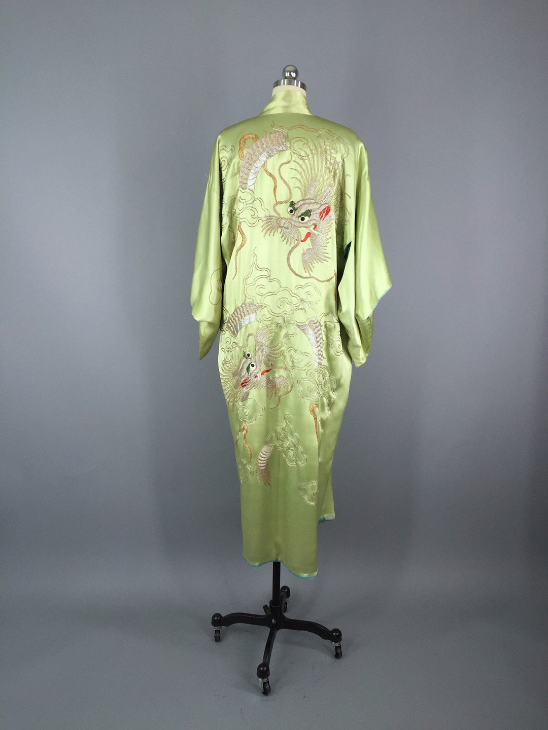1915 - 1920 Antique Silk Kimono Robe / Embroidered Dragons - ThisBlueBird