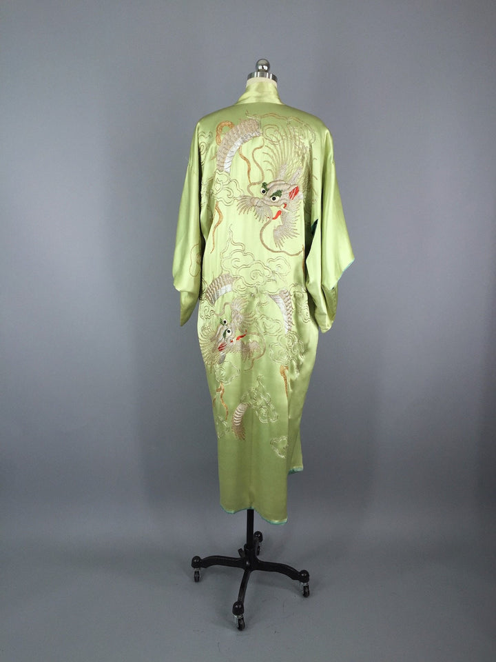 1915 - 1920 Antique Silk Kimono Robe / Embroidered Dragons - ThisBlueBird