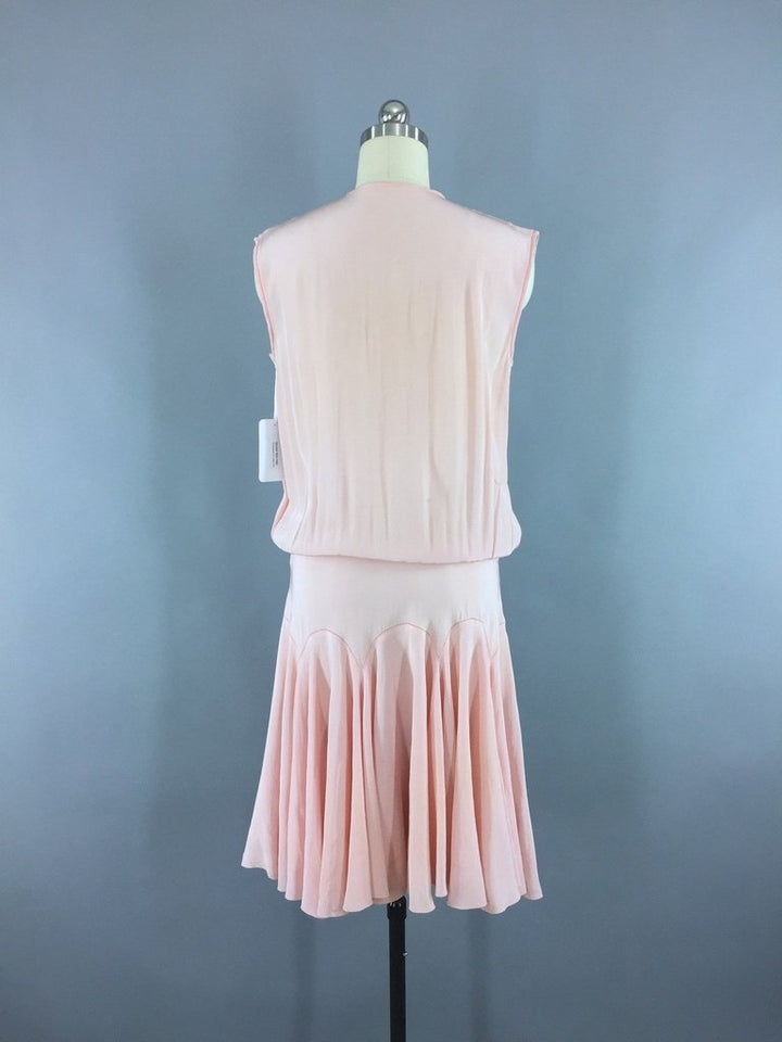 1920s Vintage Pastel Pink Silk Crepe Dress - ThisBlueBird