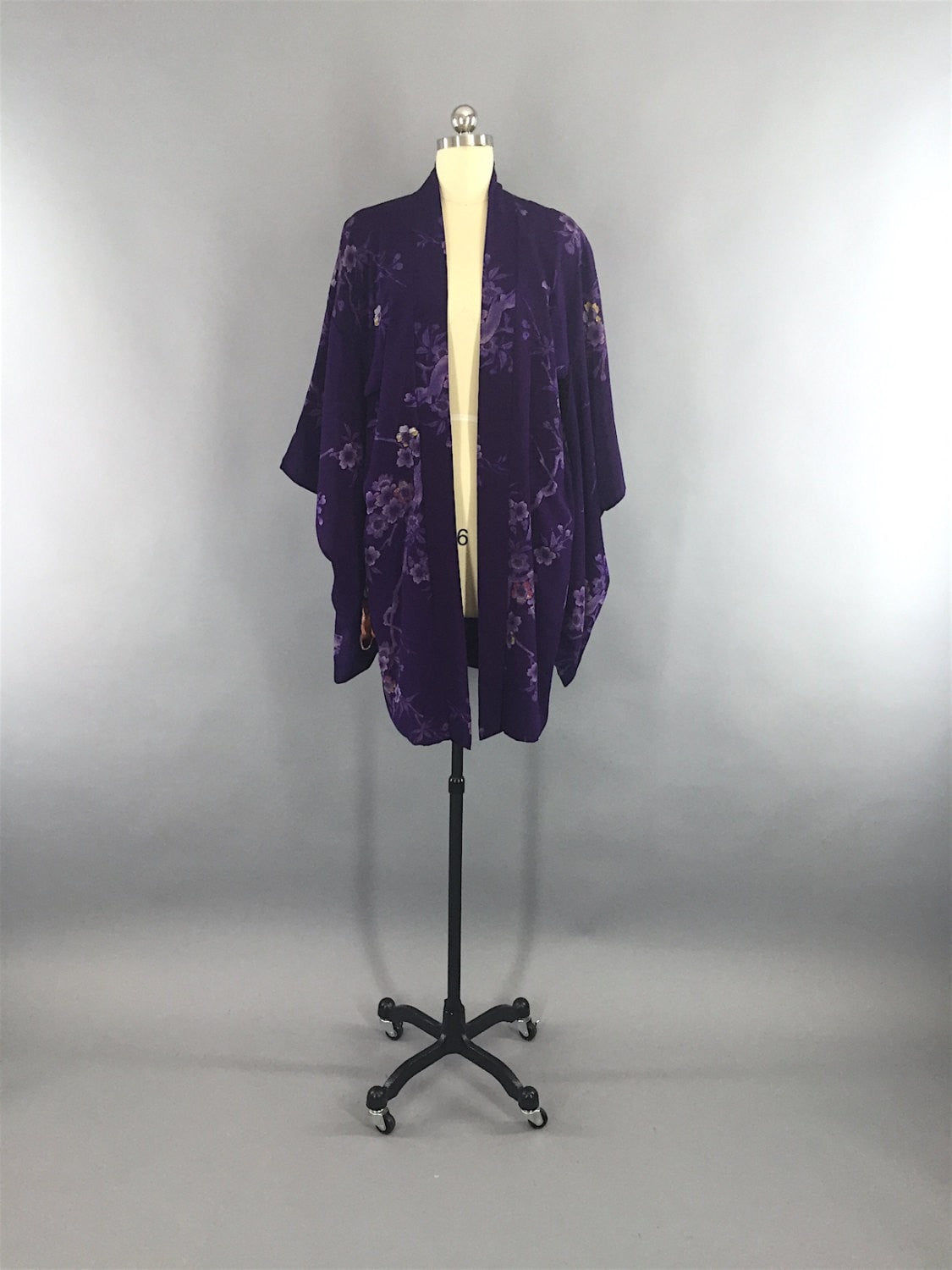 1920s Vintage Silk Haori Kimono Cardigan / Purple Floral Print - ThisBlueBird
