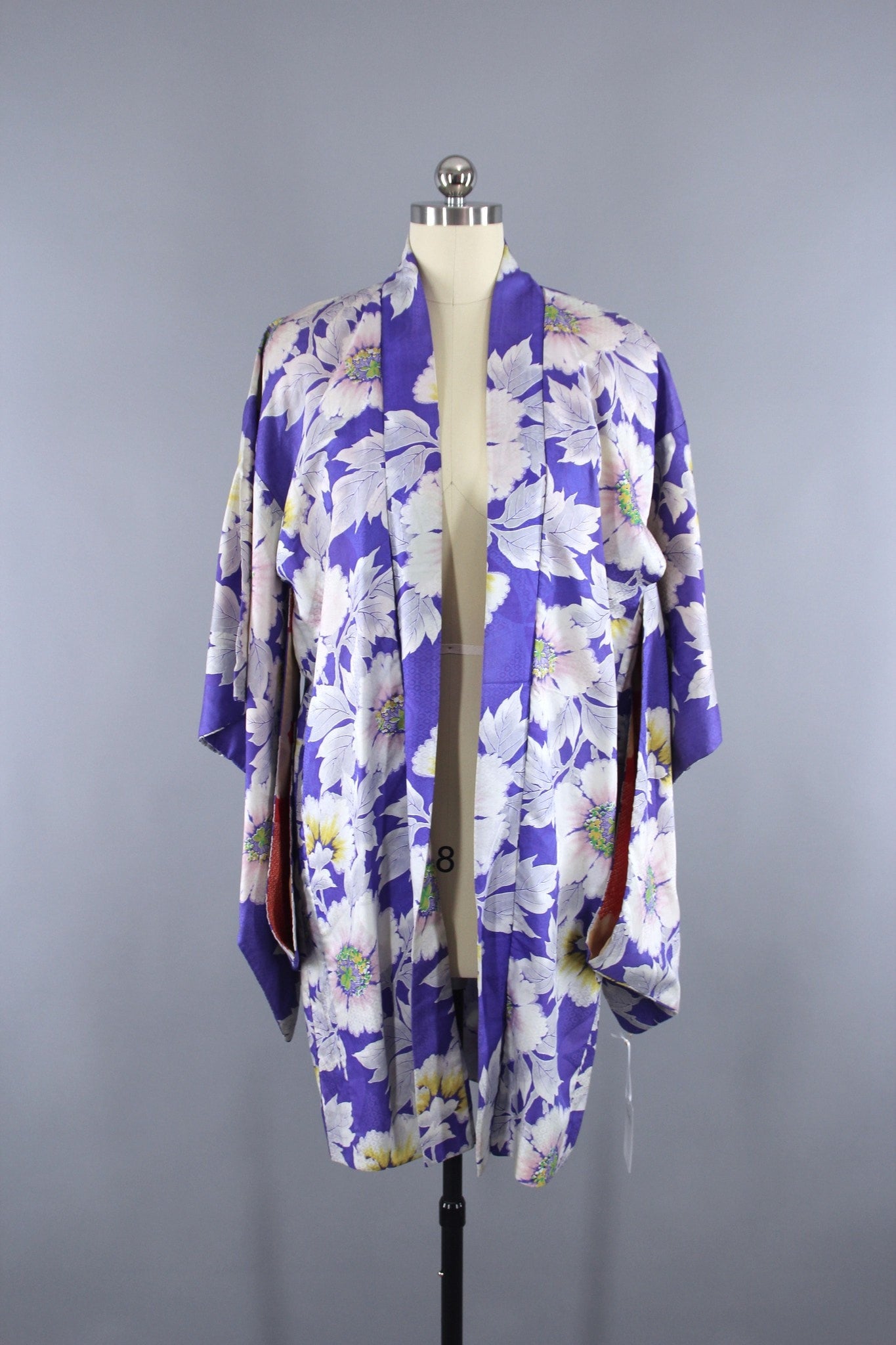 1920s Vintage Silk Haori Kimono Jacket with Purple Floral Print - ThisBlueBird