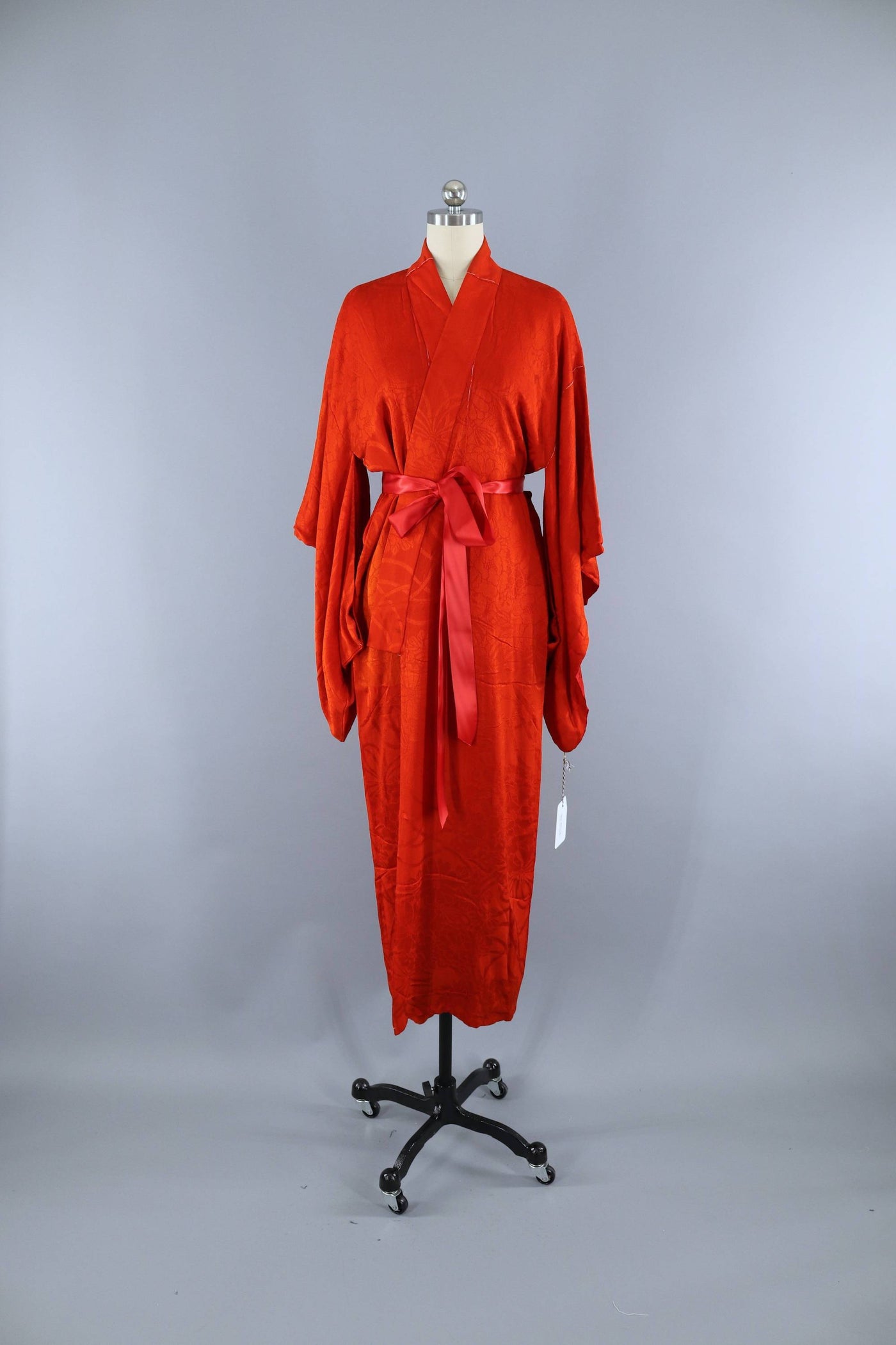 1920s Vintage Silk Kimono Robe / Bright Red - ThisBlueBird