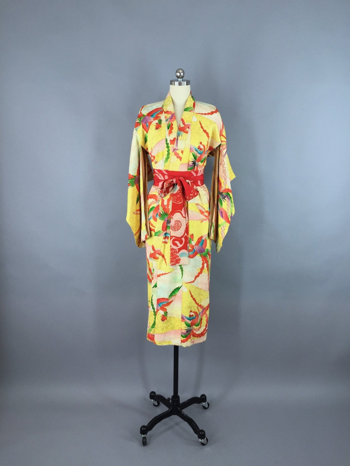 1920s Vintage Silk Kimono Robe / Phoenix Birds - ThisBlueBird