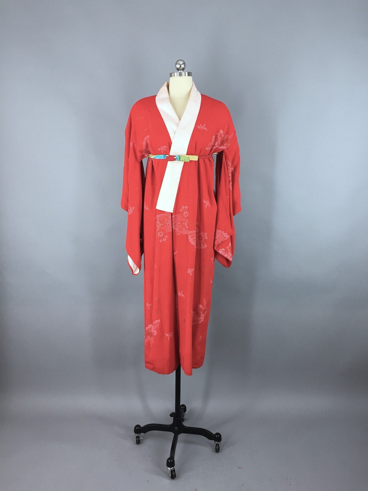 1920s Vintage Silk Kimono Robe / Red Origami Juban - ThisBlueBird