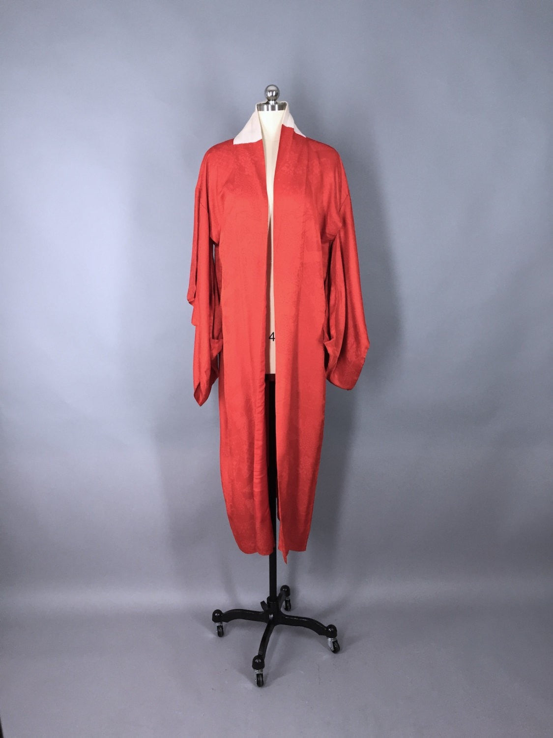 1920s Vintage Silk Kimono Robe / Red Silk Satin - ThisBlueBird