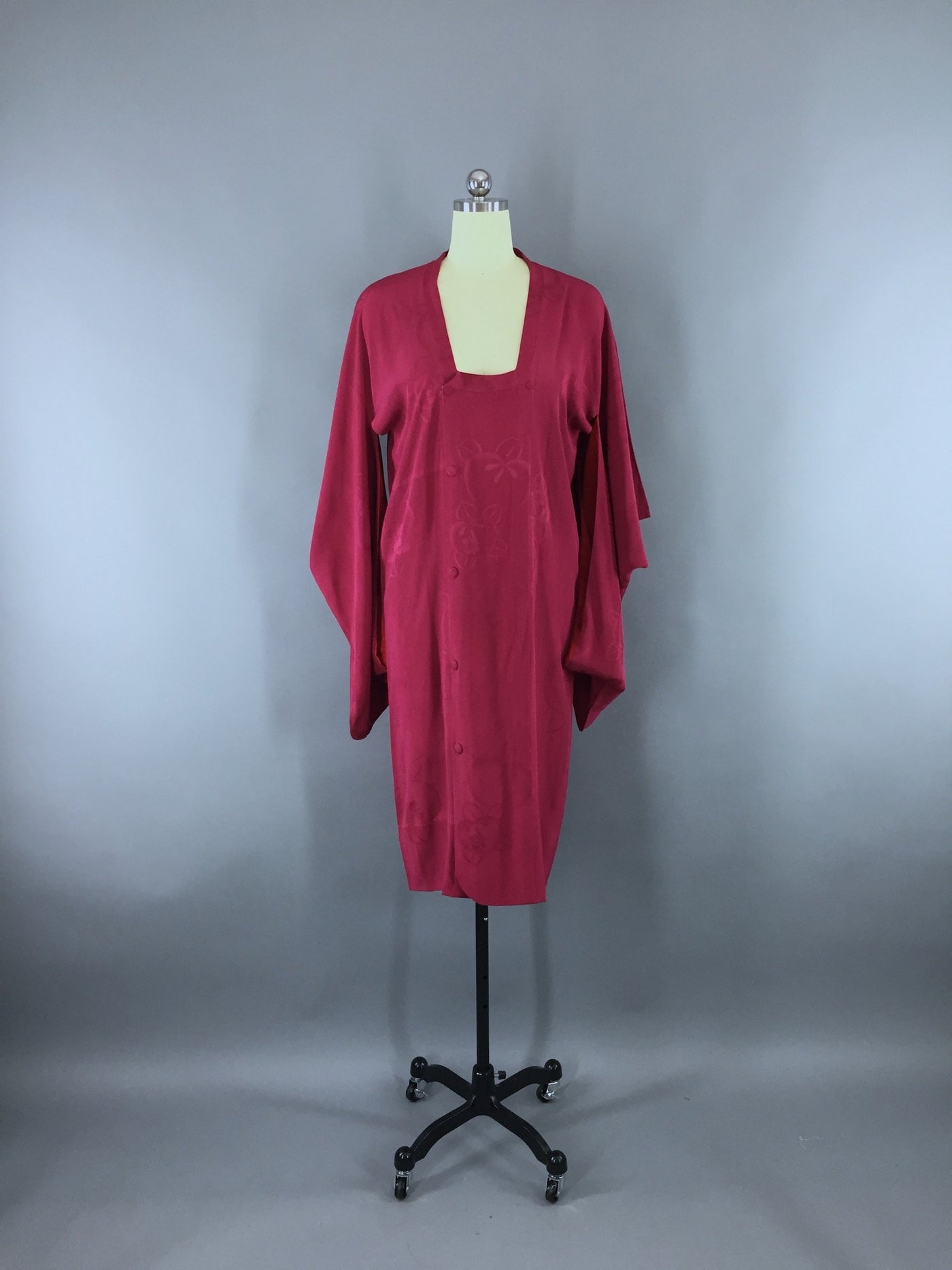 1920s Vintage Silk Michiyuki Kimono Coat in Cranberry Red - ThisBlueBird