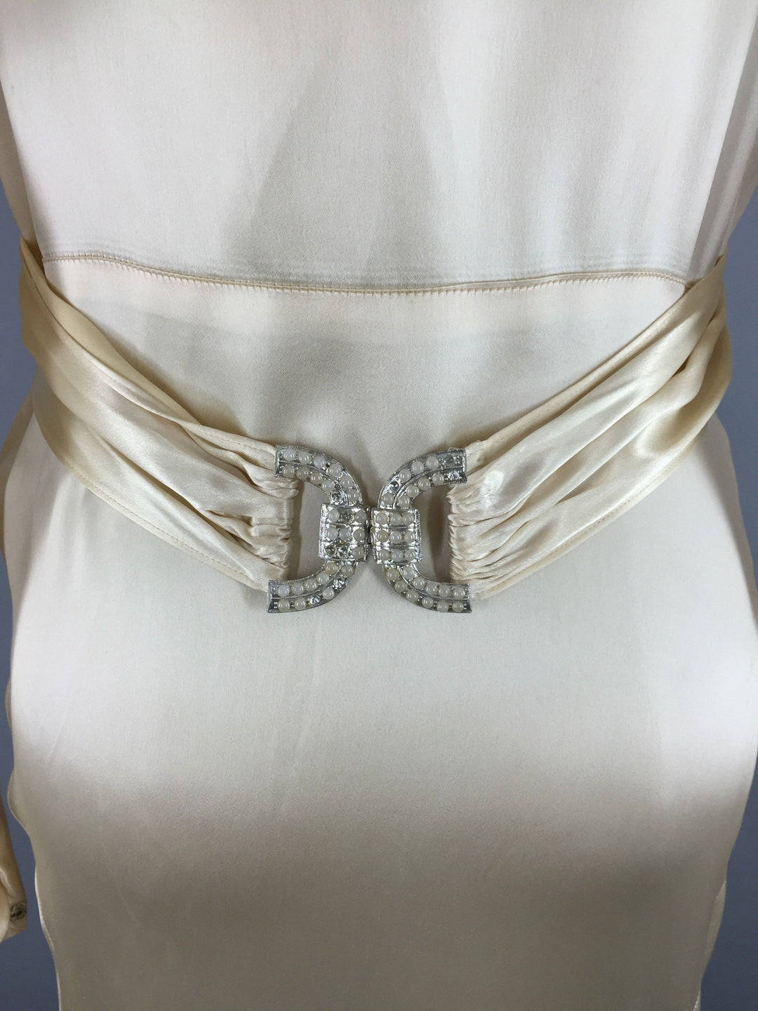 1930s Vintage Bias Cut Ivory Satin Bridal Gown Wedding Dress - ThisBlueBird