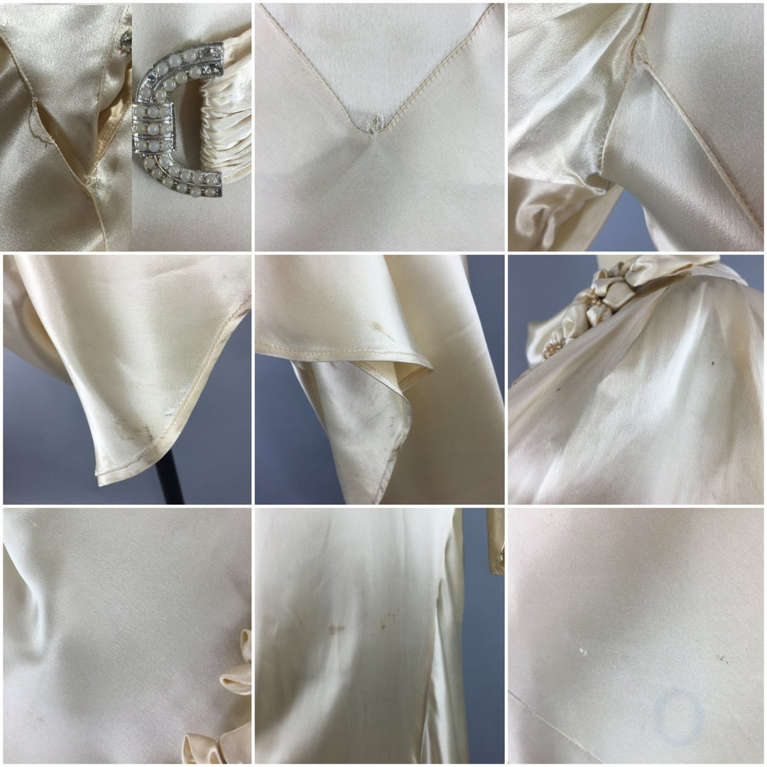1930s Vintage Bias Cut Ivory Satin Bridal Gown Wedding Dress - ThisBlueBird