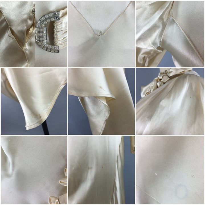 1930s Vintage Bias Cut Ivory Satin Bridal Gown Wedding Dress - ThisBlueBird