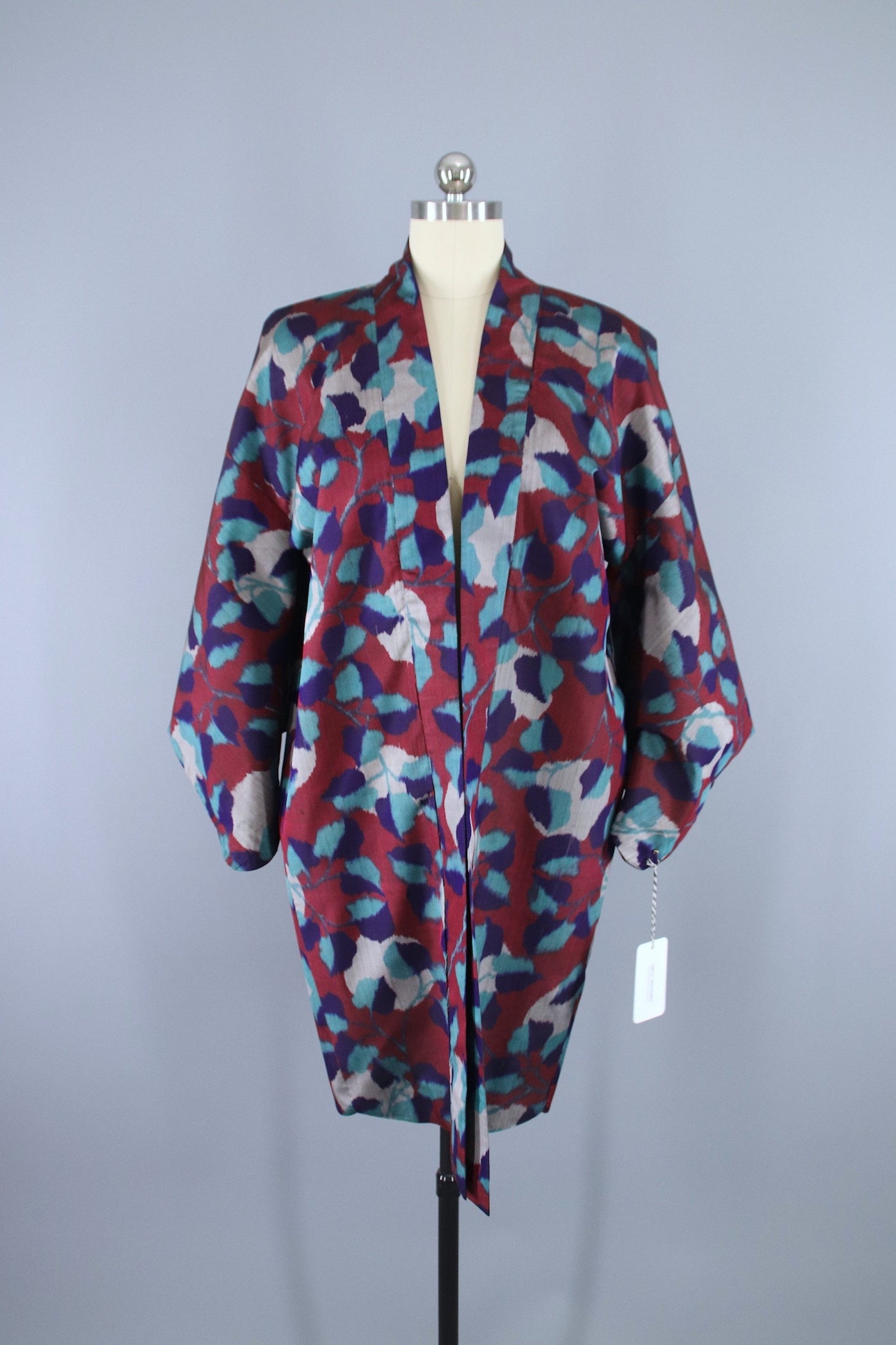 1930s Vintage Haori Kimono Jacket / Dark Red & Blue Ikat - ThisBlueBird