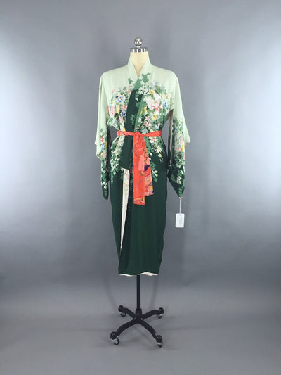 1930s Vintage Kimono Robe / Reversible Green & Pink - ThisBlueBird