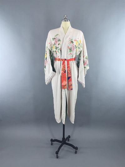 1930s Vintage Kimono Robe / Reversible Green & Pink - ThisBlueBird